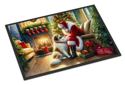 NEW Great Pyrenees and Santa Claus Doormat Front Door Mat Indoor Outdoor Rugs for Entryway, Non Slip Washable Low Pile, 18H X 27W