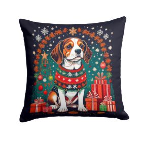 Beagle Christmas Throw Pillow Machine Washable, Indoor Outdoor Decorative Pillow for Couch, Bed or Patio, 14Hx14W