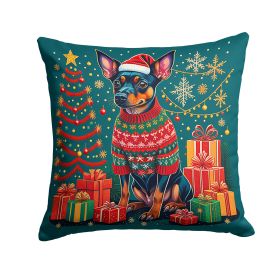 Miniature Pinscher Christmas Throw Pillow Machine Washable, Indoor Outdoor Decorative Pillow for Couch, Bed or Patio, 14Hx14W
