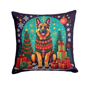 German Shepherd Christmas Throw Pillow Machine Washable, Indoor Outdoor Decorative Pillow for Couch, Bed or Patio, 14Hx14W