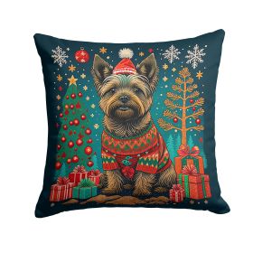 Cairn Terrier Christmas Throw Pillow Machine Washable, Indoor Outdoor Decorative Pillow for Couch, Bed or Patio, 14Hx14W