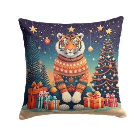 Tiger Christmas Throw Pillow Machine Washable, Indoor Outdoor Decorative Pillow for Couch, Bed or Patio, 14Hx14W