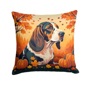 Basset Hound Fall Throw Pillow Machine Washable, Indoor Outdoor Decorative Pillow for Couch, Bed or Patio, 14Hx14W