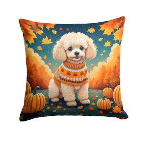 Poodle Fall Throw Pillow Machine Washable, Indoor Outdoor Decorative Pillow for Couch, Bed or Patio, 14Hx14W