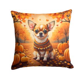 Chihuahua Fall Throw Pillow Machine Washable, Indoor Outdoor Decorative Pillow for Couch, Bed or Patio, 14Hx14W