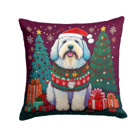 Old English Sheepdog Christmas Throw Pillow Machine Washable, Indoor Outdoor Decorative Pillow for Couch, Bed or Patio, 14Hx14W