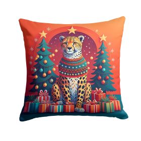 Cheetah Christmas Throw Pillow Machine Washable, Indoor Outdoor Decorative Pillow for Couch, Bed or Patio, 14Hx14W