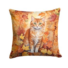La Perm Cat in Fall Leaves Throw Pillow Machine Washable, Indoor Outdoor Decorative Pillow for Couch, Bed or Patio, 18Hx18W