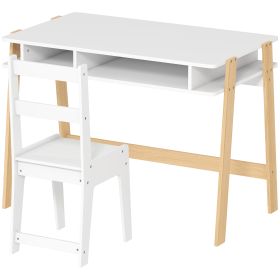 Desk And Chair Set With Storage For Bedroom, School, Gift For Children Ages 3-12, White (Color: White)