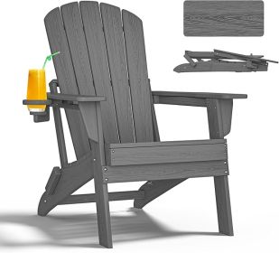 HDPE Folding Adirondack Chairs With Cup Holder (Option: Grey-4pack)