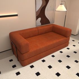 Convertible Sleeper Sofa Bed With Cylindrical Pillow, Corduroy Folding Mattress Couch With Fixed-Shape Frame, Floor Sofa Lounge Couch For Living (Color: Orange)