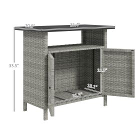 Wicker Outdoor Storage Cabinet With Two Doors And Shelf For Outdoor Pool Towel Storage, Gray (Option: Gray)