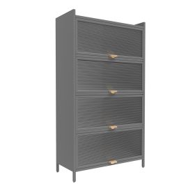 Metal Standing Storage Cabinet, 4 Level Storage With Fluted Flip Doors, Suit For Kitchen, Living Room, Bedroom, Bathroom (Color: Grey)