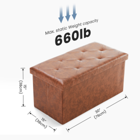 Foldable Storage Ottoman Bench 43in, Foot Rest Stool, Synthetic Leather Storage Chest With Thicker Foam Padded Seat For Entryway Living Room (Option: 30in Brown)