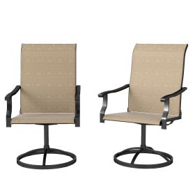 Patio Swivel Chairs Set Of 2, High Back Patio Dining Chairs With All-Weather Mesh For Backyard, Lawn, Garden, Brown (Color: Brown)