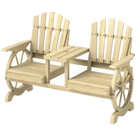 2-Seat Wooden Garden Bench With Table, Umbrella Hole, High Backrest, Armrests For Backyard, Patio, Garden, Natural Wood (Option: Natural Wood)