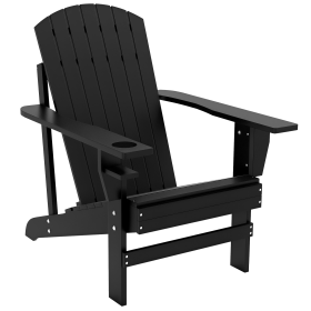 Modern Adirondack Chair With Cupholder Supports 330 Lbs For Patio Garden Lawn Black (Color: Black)