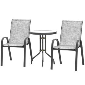 3 Pieces Bistro Set, Small Patio Furniture Set With Stackable Chairs And Glass Table For Backyard, Balcony, Gray (Option: Gray)