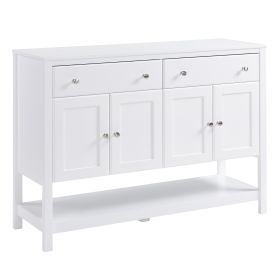 Modern White Buffet, Metal Hinges & Round Handles, Dining Room Storage (Color: White)