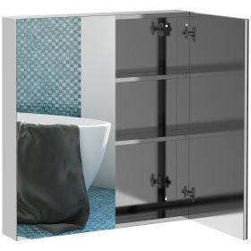 Kleankin Bathroom Medicine Cabinet With Mirror 3-Tier Stainless Steel Storage Silver (Color: White)