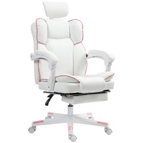 PU Leather Office Chair, Executive Desk Chair With Headrest, Foot Rest, Swivel Wheels, Reclining Computer Chair, White (Color: White)