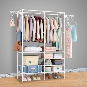 1Pc Metal Garment Rack Shoe Clothing Organizer Shelves Freestanding Multifunctional Clothes Wardrobe (Option: 1Pc White)