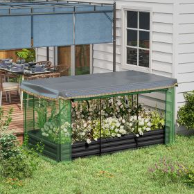 Galvanized Steel Planter Box With Crop Cage And Shade Cloth, Raised Garden Bed For Flowers, Veggies And Herbs, Gray (Option: Gray)