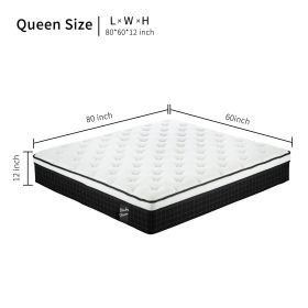 12 Inch Hybrid Mattress Individual Pocket Spring Memory Foam Cool Knitted Cover CertiPUR-US Black (Option: CL1101QUEEN)