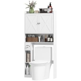 Farmhouse Over The Toilet Cabinet With Barn Doors, Over The Toilet Storage Cabinet With Adjustable Shelf, White (Color: White)
