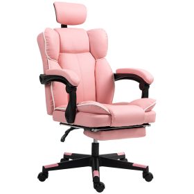 PU Leather Office Chair, Executive Desk Chair With Headrest, Foot Rest, Swivel Wheels, Reclining Computer Chair (Color: Pink)