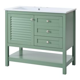 36'' Bathroom Vanity With Undermount Sink, Free Standing Vanity Set With 2 Drawers& Soft Closing Doors, Bathroom Storage Cabinet With Solid Wood (Color: Green)