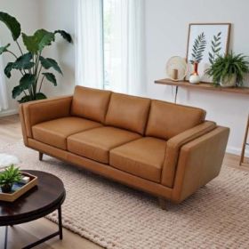 Chase Mid Century Modern Genuine Leather Sofa (Option: Tan)