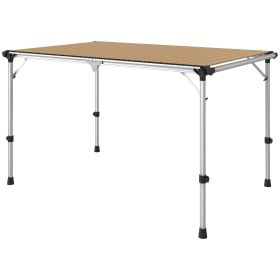 Folding Camping Table, Adjustable Height Aluminum Table, Portable Camping Table For Picnic, Beach, BBQ (Option: Natural Wood)