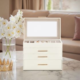 Top Visible Storage With 2-drawer White Cabinet And Pink Velvet Jewelry Box (Color: White)