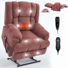Dual Motor Heat Massage Infinite Position Up To 350 LBS Electric Power Lift Recliners With Power-Remote, Medium-firm And Heavy Duty, Red (Color: Red)