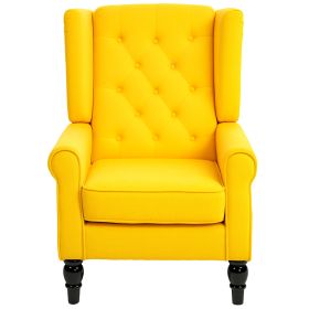 Wingback Accent Chair For Living Room, Button-Tufted Lounge Chair With Round Armrests And Wood Legs, Yellow (Color: Yellow)