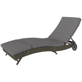 Patio Wicker Chaise Lounge Chair, Outdoor PE Rattan Sun Lounger With Adjustable Backrest And 2 Wheels, Gray (Option: Gray)