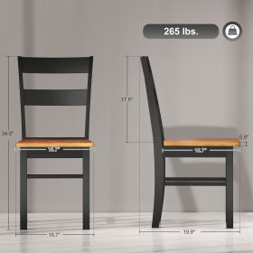 Farmhouse Dining Table Chairs, Set Of 2 Rubber Wood Kitchen Table Chairs With Open Back For Living Room, Black (Color: Black)