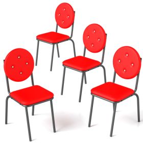 4-piece Bar Stools Faux Leather Dining Chairs With Waterproof Surface And Metal Legs (Color: Red)
