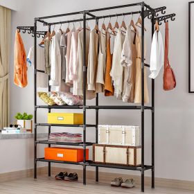 Heavy Duty Clothes Rack Double Rods Clothing Racks For Hanging Clothes White Black Multi-functional Garment Racks With 4 Tiers Closet Shelves And (Option: W13732761)
