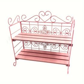 Foldable Storage Rack, Metal, Wooden Storage Organizer, Suitable For Bedroom, Kitchen, Bathroom, Living Room, Garden Storage Shelf, White,Pink (Color: Pink)