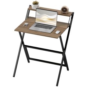 Folding Computer Desk, 27.6 Foldable Desk With Monitor Shelf For Small Space, Home Office, Study, Easy Assembly, Walnut (Option: Walnut)