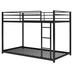 Twin Metal Low Bunk Bed With Ladder, Black - OLD (Color: Black)