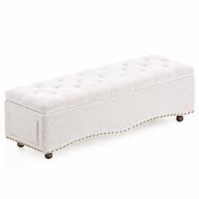 Linen Upholstered Storage Bench (Color: White)