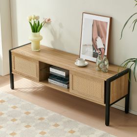 54.33  Rattan TV Cabinet With Color Light Strip   Double Sliding Doors (Option: Natural)