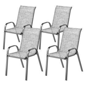 Set Of 4 Outdoor Dining Chairs, Stackable Patio Chairs With High Back, Breathable Mesh Seat For Garden Lawn, Mixed Gray (Option: Mixed Gray)
