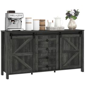 60 Buffet Cabinet, Farmhouse Sideboard With Sliding Barn Doors, Drawers And Adjustable Shelves, Distressed Dark Gray (Option: Dark Gray)