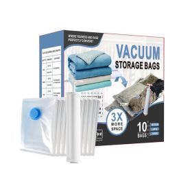 Eco-Friendly Clothes And Bedding Space-Saving Compression Bags, 4 Medium Bags, 4 Large Bags, 2 Extra Large Bags With Pump (Option: Hand Pump with 10Transparent)