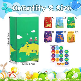 12Packs Christmas Dinosaur Candy Bags With 24Pcs Stickers Party Favor Bags Paper Gift Bags Treat Goody Gift Wrapping Bags For Christmas Halloween (Option: 1set)