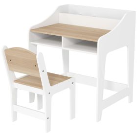 Desk And Chair Set With Storage And Shelves, For Bedroom & Study Room, Gift For 3-8 Years Old, Natural Wood (Option: Natural Wood)